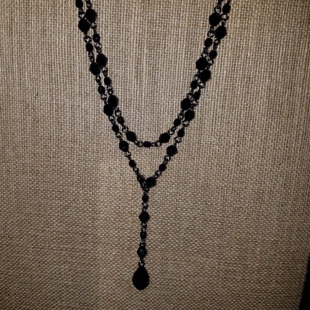 34" BLACK FACETED BEADED ADJUSTABLE NECKLACE